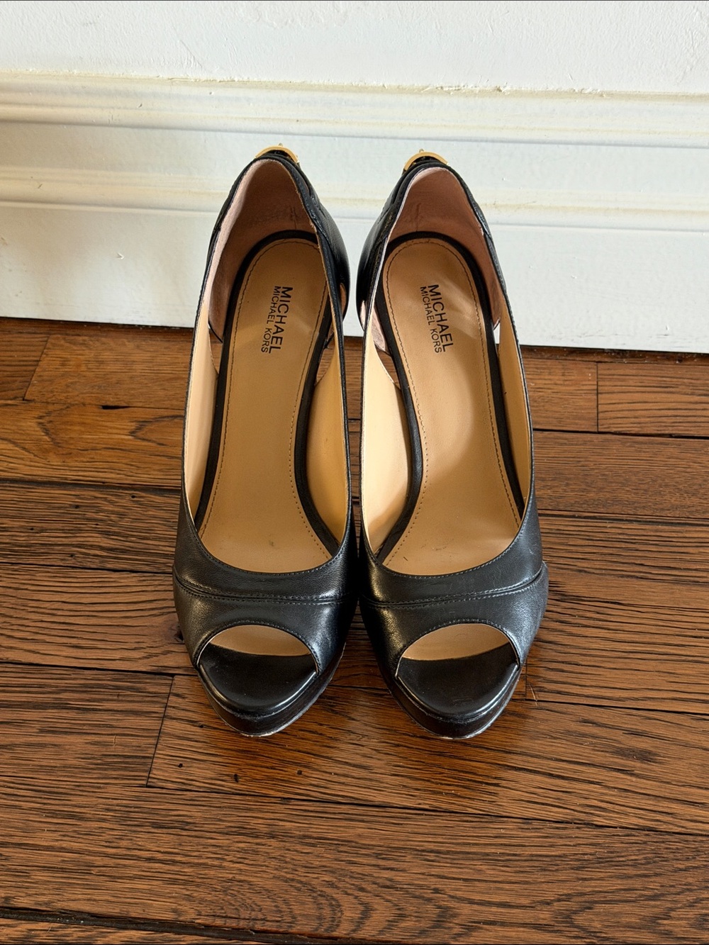MICHAEL Michael Kors Black Leather Peep-Toe Pumps